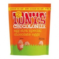 Tonys Chocolonely Easter Eggs - 14 Milk Chocolate Caramel Sea Salt Eggs in a Paper Pouch! 178g
