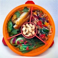 Yumbox Poke Bowl with Removable Divider & Leakproof Dip Cup - Tangerine Orange