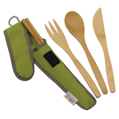 To Go Ware Classic Bamboo Reusable Cutlery Set with Recycled Plastic Case Avocado