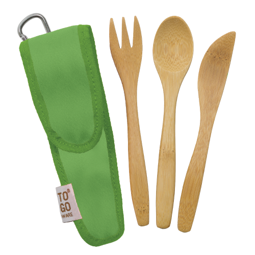 To Go Ware Classic Bamboo Reusable Kids Cutlery Set with Recycled Plastic Case Kiwi