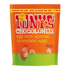 Tonys Chocolonely Easter Eggs - 14 Milk Chocolate Caramel Sea Salt Eggs in a Paper Pouch! 178g