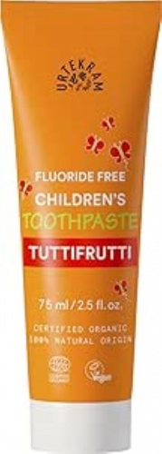Urtekram Children's Toothpaste in Sugarcane Tube Flouride Free Tutti Frutti