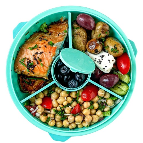 Yumbox Poke Bowl with Removable Divider & Leakproof Dip Cup - Paradise Aqua